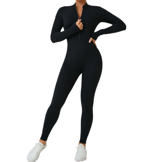 Custom Logo Front Zip One -piece Jumpsuit  Exercise High Impact  Bodysuit    for Women Women's  Fitness Yoga Outfit Jumpsuits