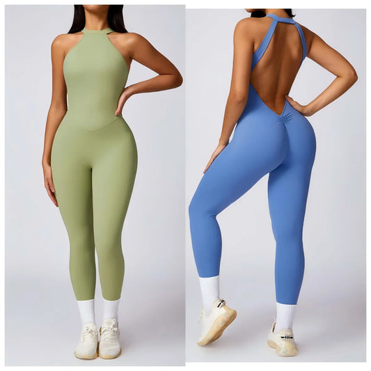 Custom Logo  Peach Lifting One-piece Yoga Suit Women's Outdoor Running Quick Drying Bodysuit Sports Ribbed Jumpsuit for Women